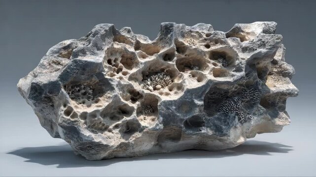Weathered limestone rock with intricate erosion patterns and unique texture