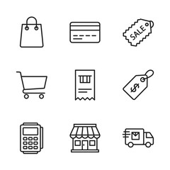 Minimalist icon set featuring shopping elements in black and white