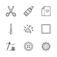 Crafting tools icon set in line art style with black and white colors