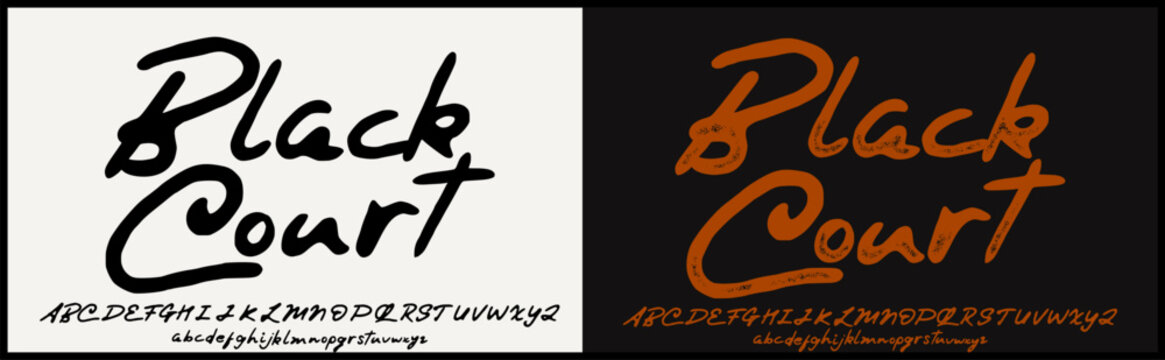 Script vector font with ink bleed vibe. Regular script and textured style font. Alphabet with uppercase and lowercase. 