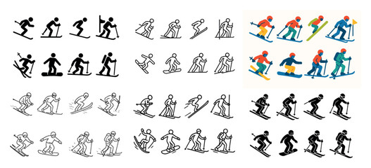 Obraz premium Stylized skiing figures collection