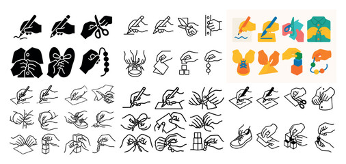 Hands engaged in various craft activities