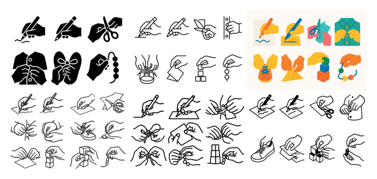 Hands engaged in various craft activities