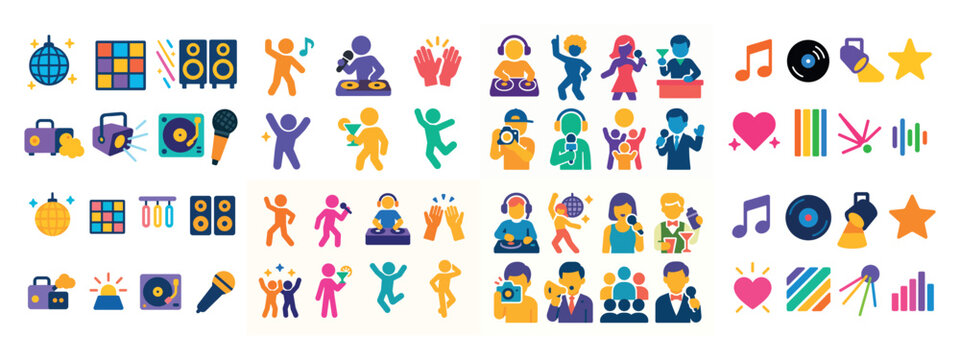 Colorful party and music icon set