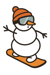 A mischievous snowman on a snowboard, sporting a ski mask and a beanie, readies itself to glide down a snowy slope, standing in a ready‑to‑go pose