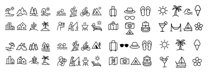 Summer travel icons: adventure and leisure