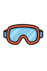 A cartoon rendering of ski goggles, safety glasses, or winter sports eyewear