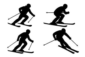 EPS vector set featuring an isolated silhouette of a skier in winter