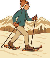 A senior woman snowshoeing in Sun Valley, Idaho, United States