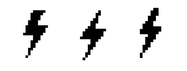 Three Pixelated Lightning Bolt Symbols on White Background