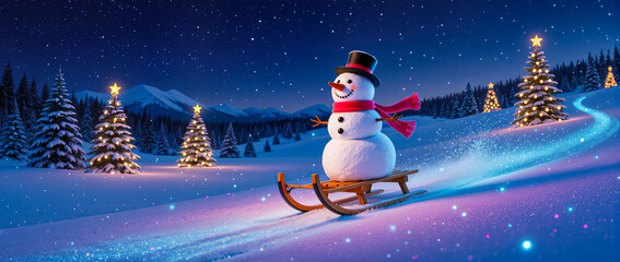 snowman and christmas tree