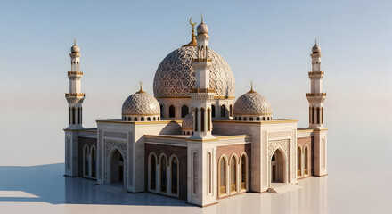 Obraz premium A stunning architectural rendering of a mosque with intricate details and design.