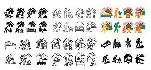 Naklejka premium Outdoor adventure icons collection