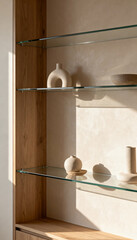 Minimalist Cozy Glass Shelf Design create with ai