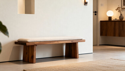 Minimalist Wooden Entryway Bench create with ai
