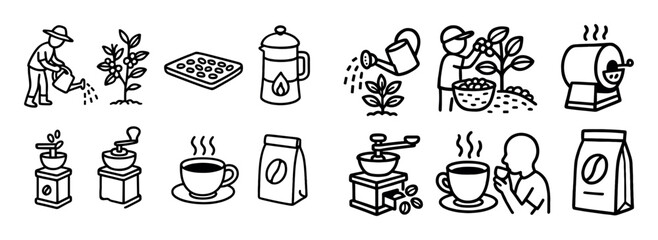 Fototapeta premium Coffee Production Doodles