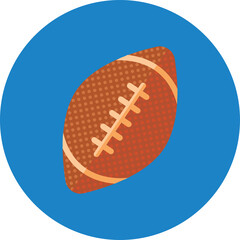 American Football Ball Icon on Blue Circle Background Isolated Realistic Illustration of Sporting Equipment for Games and Sports Advertising