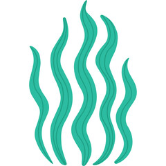 Abstract Teal Seaweed Shapes Flowing Gracefully Underwater with Textured Lines on Transparent Background Minimalist Aquatic Plant Illustration