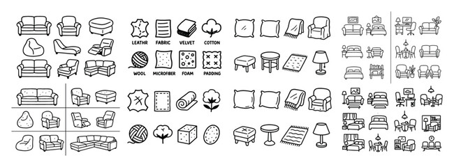 Home furniture icons set for design projects