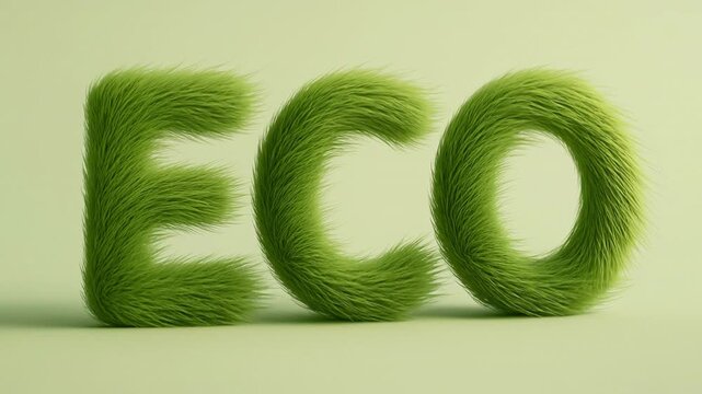Word &ldquo;ECO&rdquo; made of soft green grass-like texture on pastel background, symbolizing sustainability and eco-friendly lifestyle. Playful and bold rendering &mdash; concept of nature branding, green living, and
