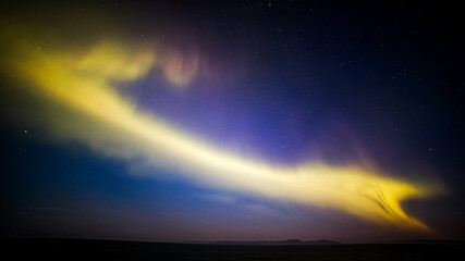 Display of the Aurora Borealis, Northern Lights, off the North East Coast of Iceland, sailing into the Arctic Circle. 