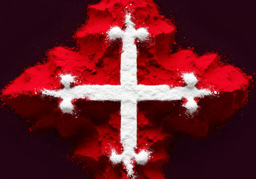 White Cross on Red Powder Explosion (Religious/Flag)