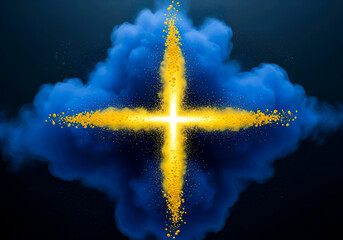 Swedish Flag Gold Cross Powder Explosion