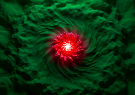 Red Glowing Energy Core in Green Vortex Smoke