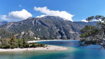 Mountain and Lagoon Landscape of Ölüdeniz – Aerial View of Turquoise Bay and Forested Slopes on the Mediterranean Coast of Turkey
