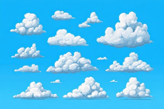 Pixelated White Cloud Cluster Set Against a Bright Blue Sky Background