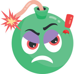 An Angry Green Bomb With A Fuse And A Red Exclamation Mark On A Transparent Background
