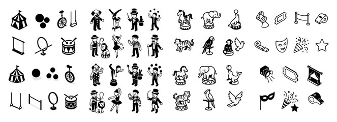 Fototapeta premium Circus icons collection in black and white