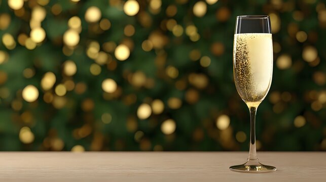 Elegant champagne flute with sparkling wine against festive bokeh background, perfect for celebration themes and holiday designs. - Powered by Adobe