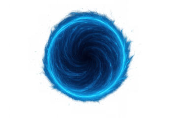 Blue energy portal creating a swirling vortex or wormhole effect on transparent background for sci-fi concepts