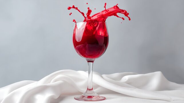 Glass of red wine is poured into a wine glass