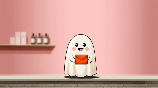 Cartoon ghost holding an orange envelope
