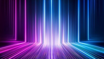 Abstract Background Neon Glow Neon Light Lines Empty Room In Ultraviolet Glow