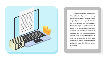 Income, Earnings, Salary and Laptop Flat Simple  Isometric Infographics Design Template. Presentation Graph. Vector Illustration for Business, Financial, Economy Management.