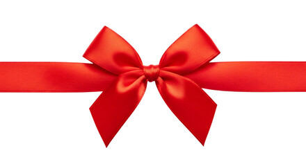 Bright Red Satin Ribbon Bow, Tied Centered on a Horizontal Band, PNG isolated on transparent background red ribbon