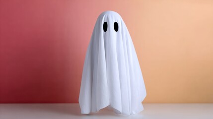 White ghost is standing in front of a pink background