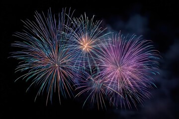 Vibrant Fireworks Display Against Black Sky Showing Bursting Colors and Smoke During Celebration