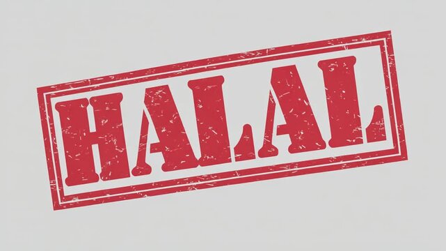 Red Halal Stamp on Gray Background Indicating Compliance.