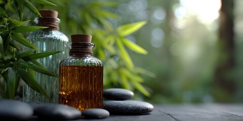 spa wellness visuals, blend classical massage essentials with nature imagery like bamboo forests soft sunlight, creating a tranquil and realistic atmosphere for wellness visuals