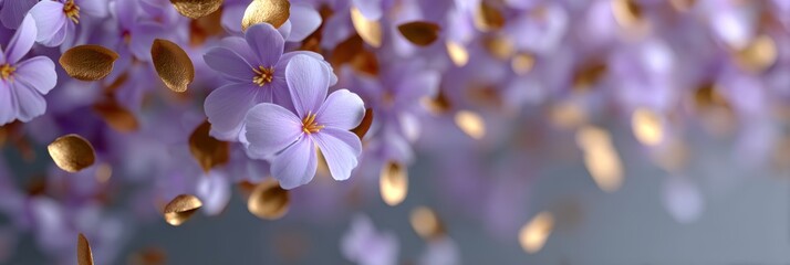 spa promotion art, softly glowing light, floating petals, hazy atmosphere, gentle lavender and gold palette for a massage promotion d dreamy aesthetic
