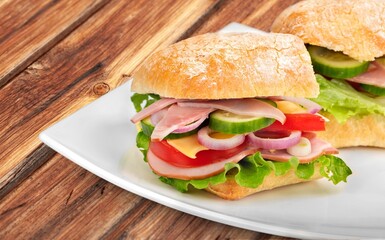 Tasty fresh Ham sandwich with cheese, food concept