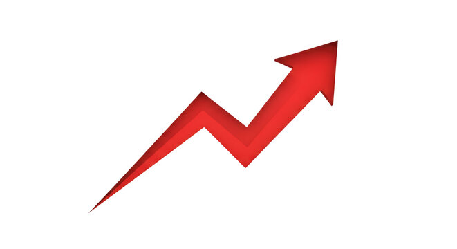 Red zigzag arrow, pointing upwards with layered effect, PNG isolated on transparent background growth progress