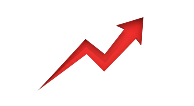 Red zigzag arrow, pointing upwards with layered effect, PNG isolated on transparent background growth progress