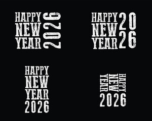 Happy New Year 2026 vector logo set. Trendy typography designs