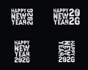 Happy New Year 2026 vector logo set. Trendy typography designs