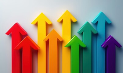 Bright arrows in various colors point upward, creating a dynamic visual effect with open space for text